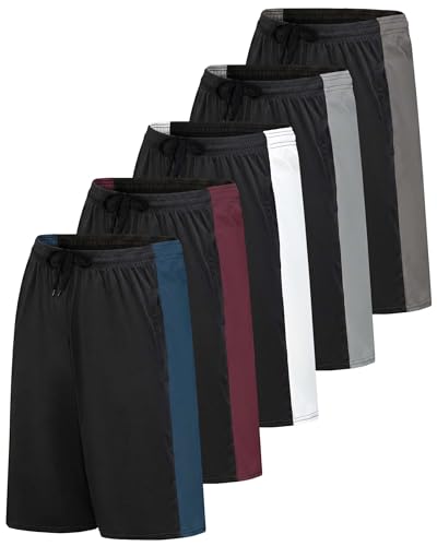 Image of Real Essentials Men's 5 Pack: 9 inch Dry-Fit Shorts - Athletic Gym, Workout, Basketball, Running, Casual Lounge Active Pockets