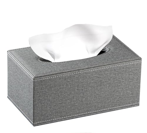 Leather Tissue Box Cover Rectangle,Tissues Box Holder,Modern Rectangular Facial Paper Towels Organizer,Box Tissue Dispenser Decor Accessories for Bathroom NightStand Coffee Table Desk Home Office,Grey