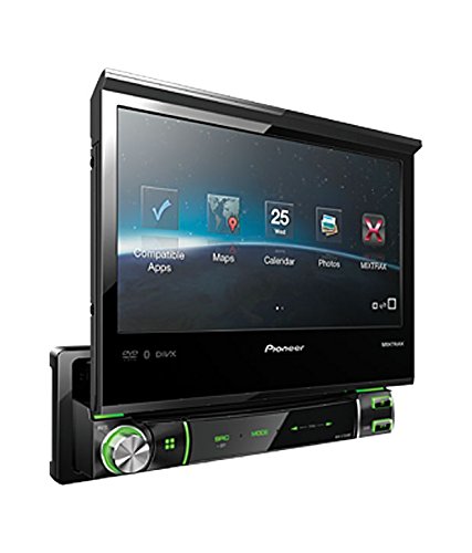 Pioneer AVH-X7550BT angled view with screen extended showing app icons