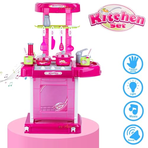 Image of Zest 4 Toyz Kitchen Set for Kids Girls Big Cooking Set Light and Sound Pretend Play Toy Battery operated with Accessories - Pink