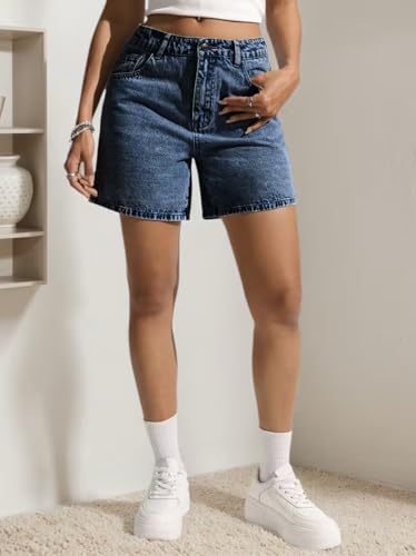 Image of Nifty Women's Denim Stretchable Relaxed Fit Shorts|| Back Pocket Bow Tie Detail