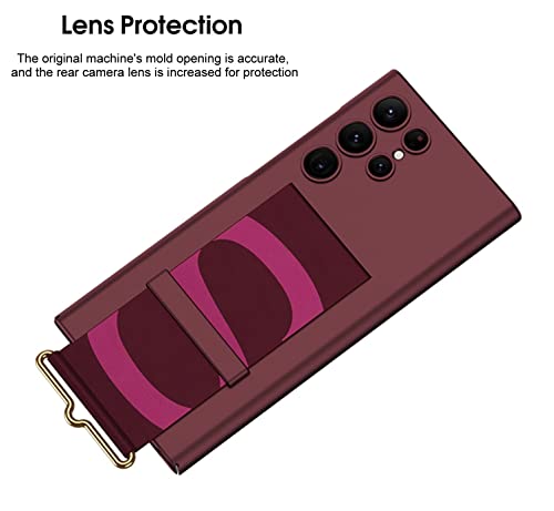Image of Midkart Leather Wristband Holder Cover Compatible with Samsung Galaxy S23 Ultra Slim Hard PC with Wrist Strap Kickstand Lightweight Case, Burgundy