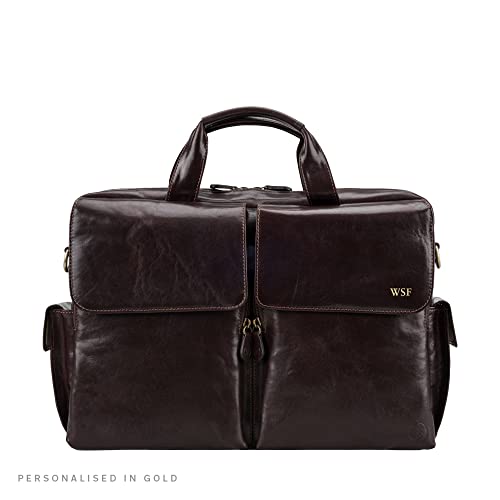 Maxwell Scott | Mens Quality Leather Business Briefcase | The Lagaro | Handmade In Italy | Dark Chocolate Brown #TOP7