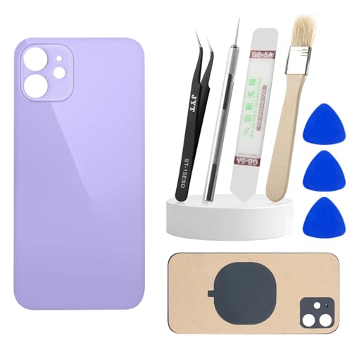 SRJTEK For iPhone 12 mini 5.4�C���`�Ή� A2407, A2341, A2406, A2408 �w�ʃK���X�����p�l�� Apple���S�Ȃ� ���C�����X�[�d�Ή� ���S���e�[�v�t�� DIY�p�C���c�[���Z�b�g�t�� (Purple �p�[�v