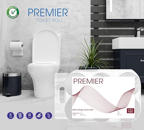 Image of Premier 3 Ply Toilet Tissue Roll (3600 Pulls) | 300 Pulls x 12 Rolls | Biodegradable, Clog Free, Flushable, Easy to Tear | Extra Absorbent Toilet Paper Roll for Home, Office, Bathroom Tissue