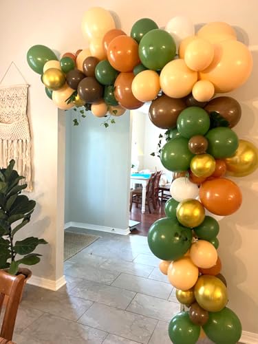 Image of Green and Brown Balloons Set, 60 Pcs 12 Inch green brown balloons Jungle Safari Woodland Forest Balloon Metallic Gold Cream Brown Olive Green Coffee Blush Balloon for Baby Shower Birthday Decorations