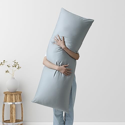 Image of 100% Egyptian Cotton Body Pillow Cover Long Pillow Case, 600 Thread Count Bed Pillow Protector with Zipper, Sateen Weave Cooling Full Body Pillowcase for Adults 20x54 Inches (1PC, Body, Gray)