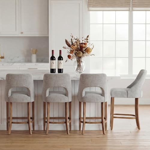 Image of UVV Bar Stools Set of 4, Upholstered Counter Height Bar Stools, Modern Counter Stools with Wood Legs for Kitchen Island Dining Room Bar, Light Grey