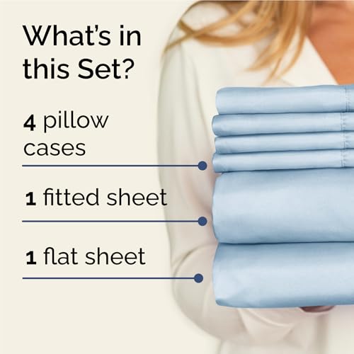 Image of Full 6 Piece Bed Sheet Set - Comfy, Breathable & Cooling Sheets - Sky Blue | Ultra-Soft Hotel Luxury Bedding Set with 8-16 Inch Deep Pockets, 1 Flat & 1 Fitted Sheet & 4 Pillowcases, Wrinkle & Fade Free