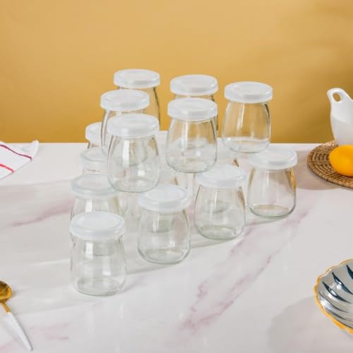 Image of Glass Food Storage Containers with Airtight Bamboo Lid, Coffee Storage Jars for Home Kitchen, Pantry Tea, Spices, Snack (PUDDING JAR SET OF 6, 100 ML)