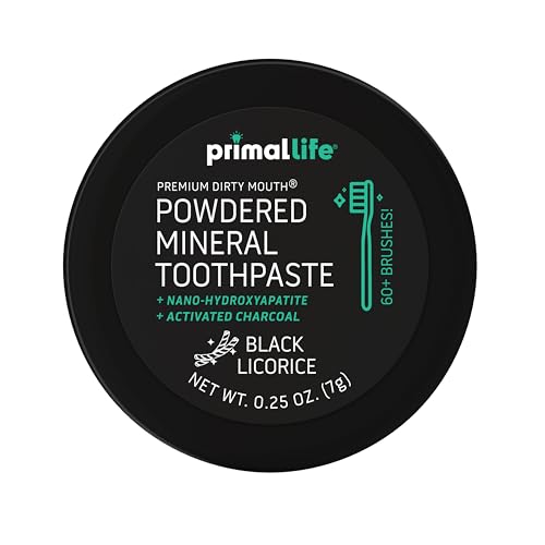 Image of Primal Life Organics - Dirty Mouth Toothpowder, Activated Charcoal Tooth Cleaning Powder, Essential Oils Natural Kaolin Bentonite Clay, 60+ Brushings, Organic Vegan (Charcoal Black Licorice, 0.25 oz)
