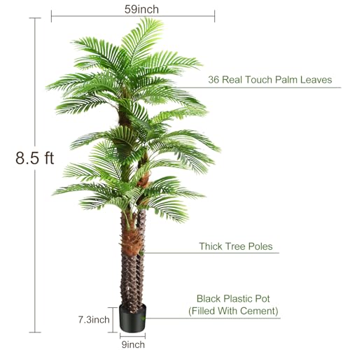 Keeplush 8.5ft Tall Artificial Palm Tree for Outdoors - Triple Phoenix Palm, UV Resistant, Large Fake Silk Palm Tree - Perfect for Patio, Poolside, Home Indoor Aesthetic Decor