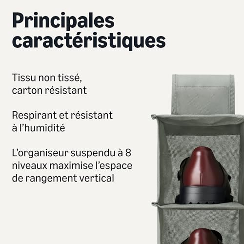 Amazon Basics Organiseur de Chaussures à Suspendre à 8 Niveaux pour Placard, Anthracite, 29,2 x 14 x 104,1 cm Temp – vue 3