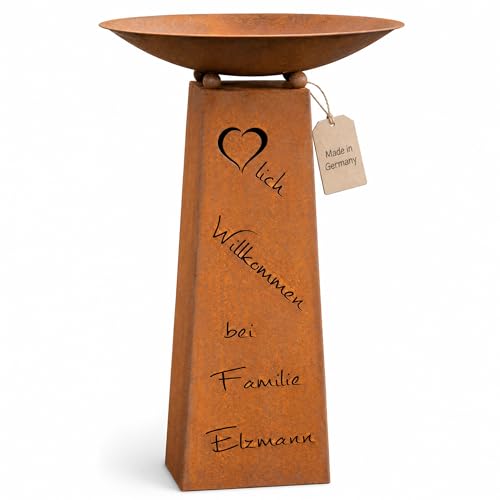 Rostikal Pflanzsäule mit Schale aus Edelrost, personalisiert mit...