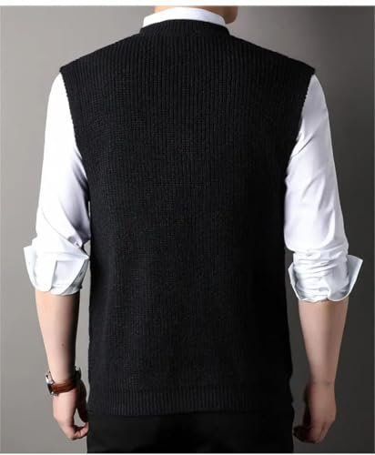 Men's Winter Business Casual Thick Knitted Sweater Vest Solid V Neck Sleeveless Loose Pullover Waistcoats3