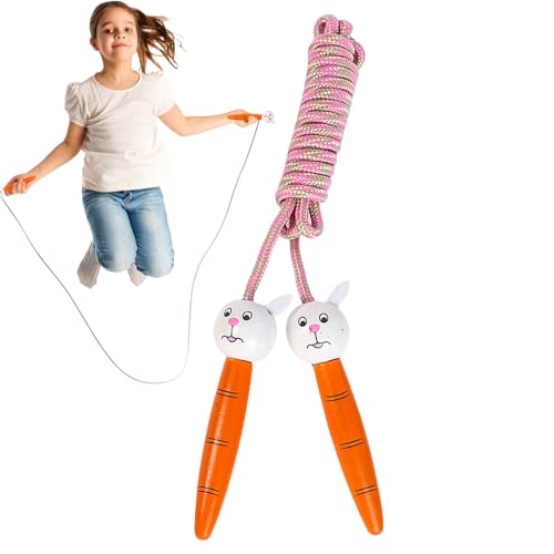 Cuerda de saltar para niños – Madera maciza de algodón roope mango de 11 cm 1,94 m – Madera ajustable lindo niños | Equipo de ejercicio de fitness para interiores y exteriores para niños de 4 años en