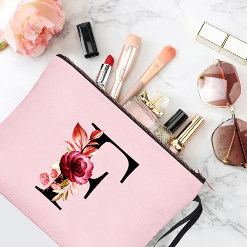 Image of Vavabox A-Z Personalized Makeup Bag, Birthday Gifts for Women Mom, Gifts for Best Friend, Bride Bridesmaid Cosmetic bag (F, Pink)