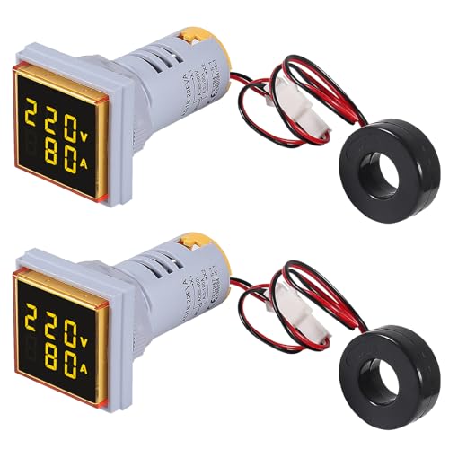 Image of 2pcs AC 60-500V 0-100A Digital Ammeter Voltmeter, 22mm Square LED Dual Display Voltage Gauge with Transformer, 110v 220v Voltage Tester Current Meter (Yellow)