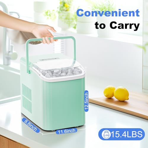 Image of NEWBULIG Ice Makers Countertop with Handle, Portable Ice Machine, 9 Bullet Ice Cubes in 6 Mins, 26lbs in 24Hrs, Auto-Cleaning, with Basket and Scoop, for Home, Kitchen, RV, Camping, Green