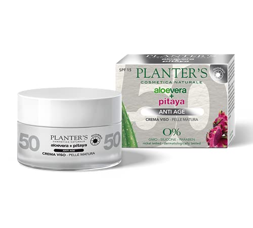 Planter's - Crema Viso Giorno Anti-Age all'Aloe Vera e Pitaya con SPF 15. Adatta a estate e inverno grazie alla sua formula di idratazione autoregolante in base alle condizioni climatiche. 50 ml