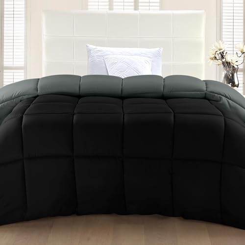 Utopia Bedding Comforter Duvet Insert, Quilted Comforter with Corner Tabs, Box Stitched Down Alternative Comforters King Size (Black/Grey)