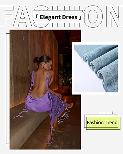 Image of Doweha Women Backless Cowl Neck Cocktail Going Out Dress Halter Slip Long Semi Formal Party 2026 Spring Summer Maxi Dress