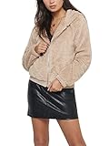 ONLY Damen Kurze Teddy Kunstfell Jacke | Warmer Sherpa Blouson mit Kapuze | Lamm Schaf Plüsch ONLANNA, Farben:Beige, Größe:S