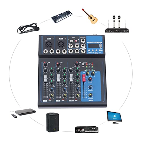 TFCFL 4-Channel Professional Mixing Console, Audio Console Digital Mixer 4-Channel Mixer dj Mixer, With USB Interface, Used for Recording dj? Performances, Weddings, Broadcasts, Speeches