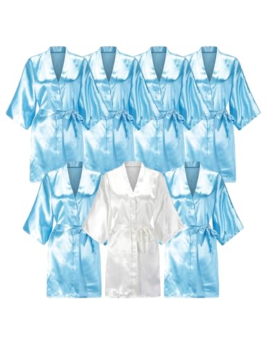 Image of EPLAZA 7Pcs Bride Bridesmaid Robe Set women satin robe Wedding Bridal Party | Soft Satin Silk, Short Sleeve, Lightweight breathable, Fits 100-150lbs, Gifts for wedding day bachelor party