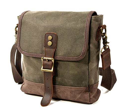 Bolso mensajero impermeable vintage de lona y cuero 10 pulgadas miniatura 1