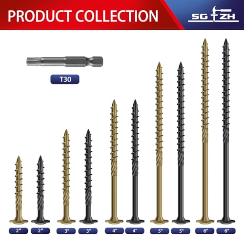 Image of #14 x 2 Inch Lag Screws (496Pcs) 8lb. Structural Wood Screw, Black, Carbon Steel, Washer Head, Rust Resistant epoxy Coated, T30 Torx Bit