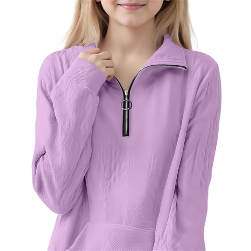 Kids Girls Half Zipper Pullovers Long Sleeve Solid Color Oversize Knit Casual Shirts Fall Relaxed Comfy Tops Pockets4