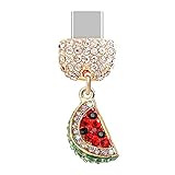 ELISE & FONDA TP114 Type-C Charging Port Crystal Anti Dust Plug Little Watermelon Pendant Cell Phone Charm for Samsung/OnePlus/Xiaomi/oppo Android Phone iPhone 15/16