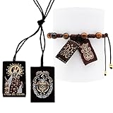 Escapulario de la Virgen del Carmen y Pulsera Hecha a Mano Escapulario Catolico Brown Scapular of Our Lady of Mount Carmel and Friendship Bracelet Adjustable String Cord (Stone Beads)