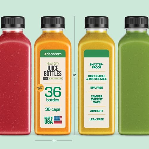 image for DECADORN 12oz Plastic Bottles With Caps - 36 Pack Plastic Juice Bottle