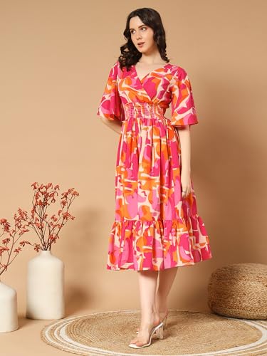Image of ZWERLON | Beautiful Floral Pattern | Midi Length | Eye-Catching Design | Perfect for Casual |Flattering Fit and Soft | Comfortable Fabric