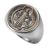 SOBHART Mens Saint St Benedict Ring Stainless Steel Demon Protection Ghost Hunter CSBP Religious Ring Jewelry for Men Size 8