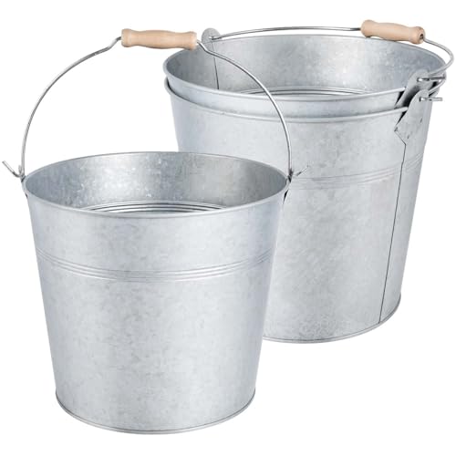 OBTANIM 3 Pack 8 Quart Galvanized Metal Buckets Champagne Drink Cooler Storage Ice Pails with Handle for Plants, Succulents, Party Favors Organizing Home Parties Bar Cooling Supplies