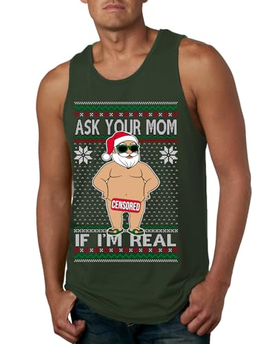 Ask Your Mom If I'm Real Funny Funny Dirty Inappropriate Censored Santa Claus Ugly Christmas Mens Tank Top