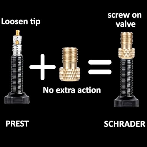 Image of Brass Presta Valve Adaptor (Pack of 6 + 12 Caps), Brass Prestas Valve Adapters and Bike Tire Caps - Convert Presta to Schrader for Bikes, Mountain Bikes, Road Bike and Cars