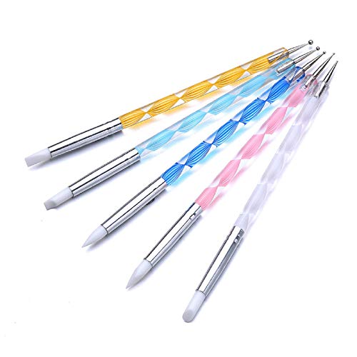 Putars Nail Pen 5 pc 2 Way Dotting Pen Tool Nail Art Tip Dot Paint Manicure kit Rhinestone Picker Silica Gel Spiral Pencil Multicolor