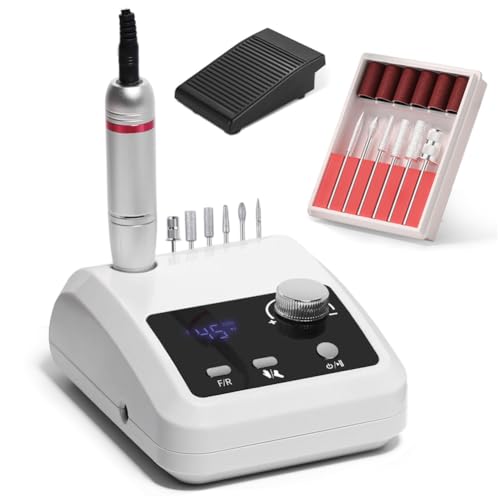 Fresa per unghie senza fili, 45,000 giri/min, senza fili, portatile, 6 in 1, per unghie in gel e manicure