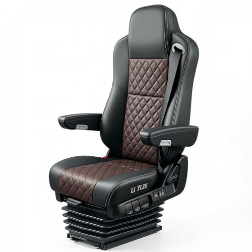 High Soar Universal Truck Seat with Armrest Damping Adjustment Air Suspension Driver Seat LH Compatible with Peterbilt Kenworth Freightliner International Heavy-Duty Trucks Accessories