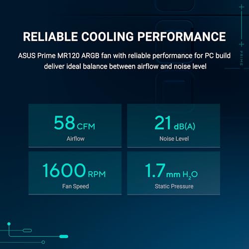 Image of ASUS Prime MR120 ARGB Fan Black Triple Pack, 28mm Extra-Thick Frame, Quiet, high-Performance Cooling with PWM Control, 20 ARGB LEDs with Dual-Sided Frame Lighting, Aura Sync Compatibility