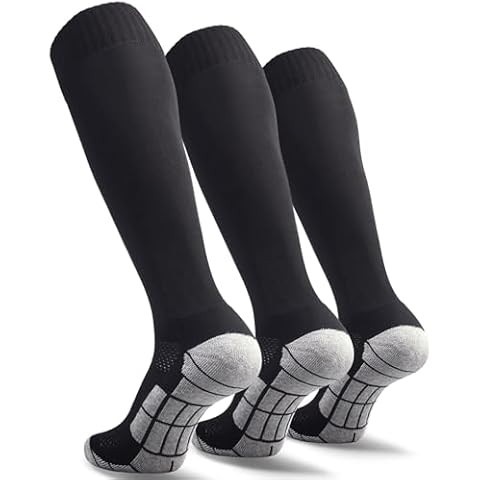 CWVLC Men's Baseball Socks 3 Pairs, Soccer Football Sport, Softball Team Athletic Socks, Knee High Long Tube Cotton Arch Ankle Compression Socks, Black, X-Large Cover