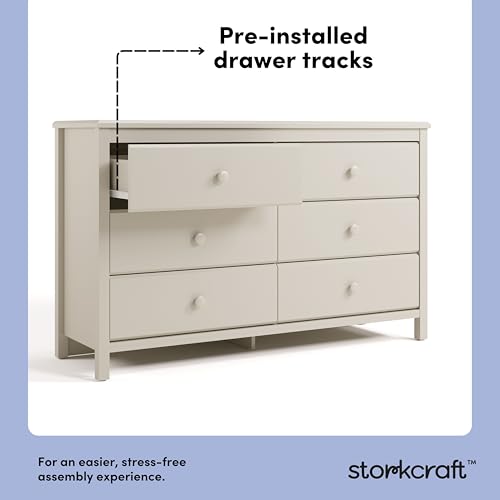 Image of Storkcraft Alpine 6-Drawer Double Dresser - GREENGUARD Gold Certified Nursery Essential, Kids Storage Chest, Bedroom Organizer, Modern Dresser, Easy to Match (Frosted Oat)