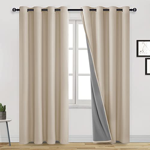 DWCN Blackout Curtain 84 inches, 100% Blackout Curtains for Livingroom Window Drapes Sun Blocking Thermal Insulating,Noise Blocking and Privacy Protecting Set of 2 (Beige,52" W x 84" L)