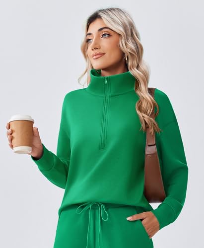 Image of PINSPARK 2 Piece Sets for Women 1 /2 Zip Sweatsuit Loose Fit Sweatshirt Straight Leg Pants 2026 Matching Outfit Fall Tracksuit