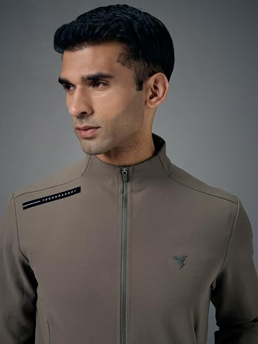 Image of TECHNOSPORT Men's Regular Fit Solid Mock Collar Jacket With Elasto Plus for Sports, Gym & Regular Use