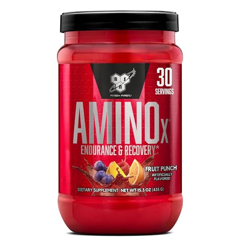 BSN Amino X Muscle Recovery & Endurance Powder, BCAAs, 10 Grams of Amino Acids, Keto Friendly, Caffeine-Free, Support Endurance, Zero Sugar, Fruit Punch, 30 servings, 15.34 Ounce (Packaging May Vary)